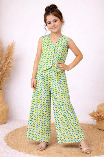 Girl's multicolor printed Cotton Top and Pant Set