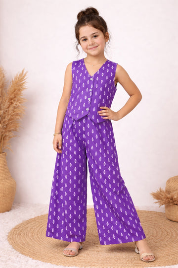 Girl's multicolor printed Cotton Top And Pant Set