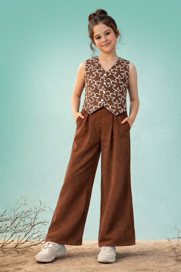 Girls Rust viscose Top And Pant Set