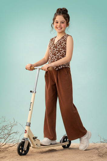 Girls Rust viscose Top And Pant Set