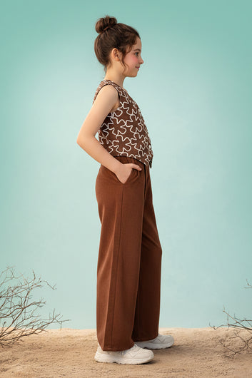 Girls Rust viscose Top And Pant Set