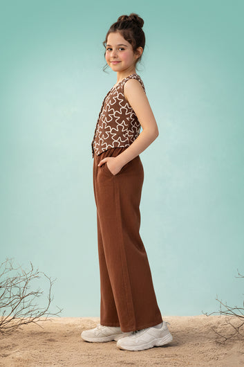 Girls Rust viscose Top And Pant Set