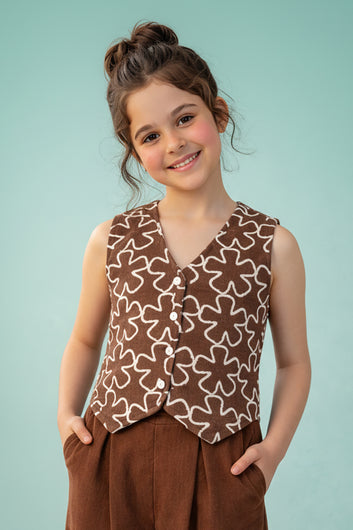 Girls Rust viscose Top And Pant Set