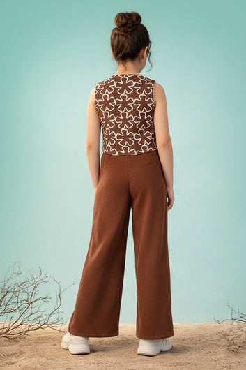 Girls Rust viscose Top And Pant Set