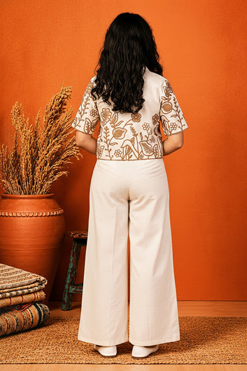 Girls off White Embroidered Shirt and Palazzo Set