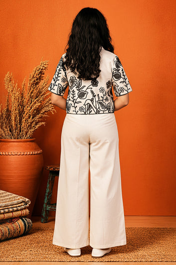 Girls Off white Cotton Blend Embroidered Crop Top and Palazzo Set Girls Co-ords Set