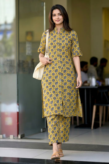 Women’s Multicolour Cotton Printed Kurta Palazzo Set