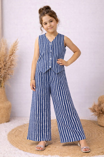 Girls Blue Cotton Top And Pant Set