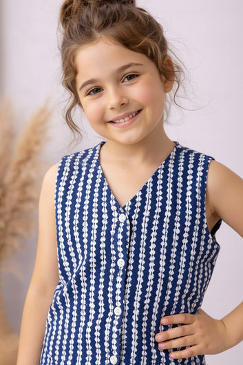 Girls Blue Cotton Top And Pant Set