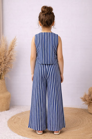 Girls Blue Cotton Top And Pant Set