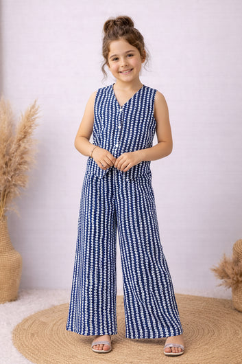 Girls Blue Cotton Top And Pant Set