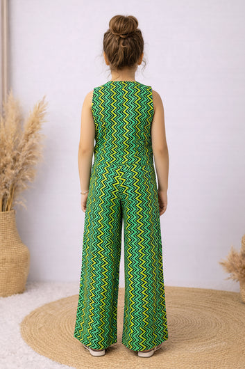 Girls Green Cotton Top And Pant Set