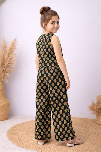 Girls Black Cotton Top And Pant Set