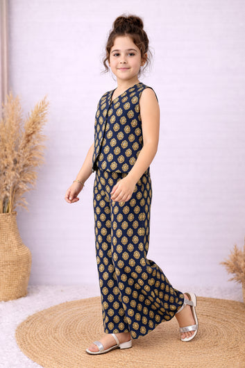 Girls Blue Cotton Top And Pant Set