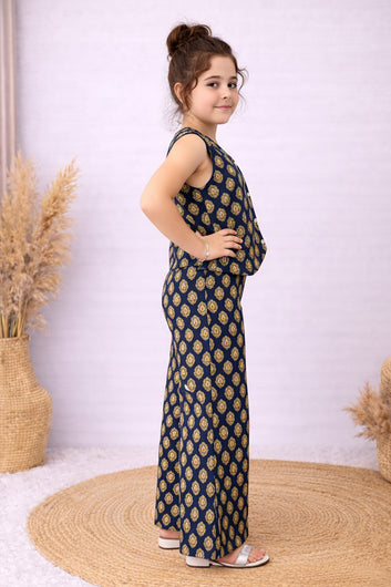 Girls Blue Cotton Top And Pant Set