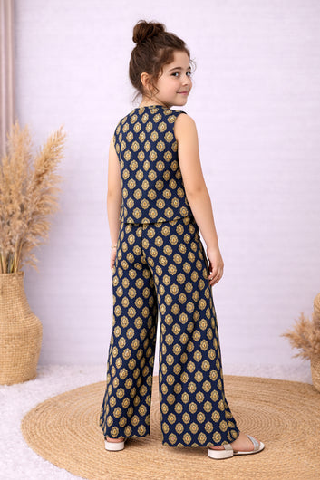 Girls Blue Cotton Top And Pant Set