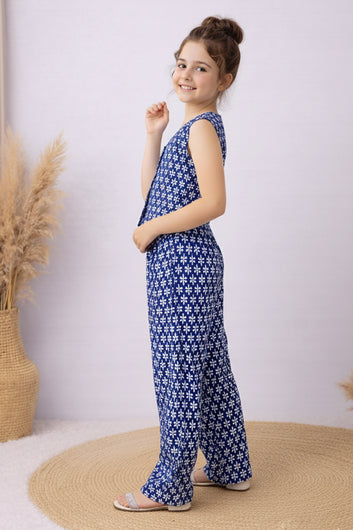 Girls Blue Cotton Top And Pant Set