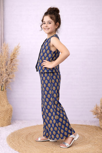 Girls Blue Cotton Top And Pant Set