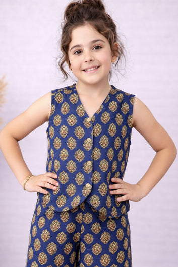 Girls Blue Cotton Top And Pant Set
