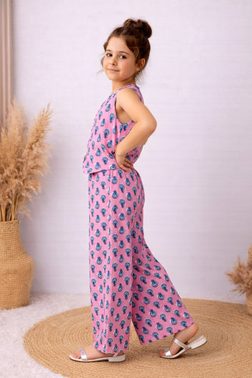 Girls Pink Cotton Top And Pant Set