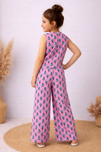 Girls Pink Cotton Top And Pant Set