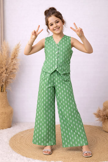 Girls Pista Cotton Top And Pant Set