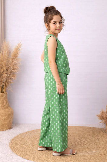 Girls Pista Cotton Top And Pant Set