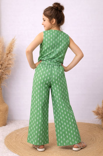 Girls Pista Cotton Top And Pant Set