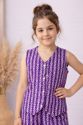 Girls Purple Cotton Top And Pant Set