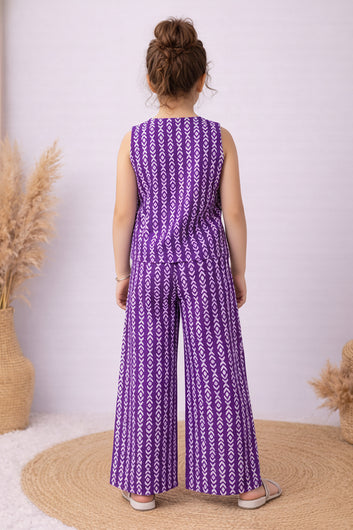 Girls Purple Cotton Top And Pant Set