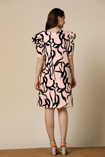 Womens Peach Delta Abstract Printed Knee Length Western Dress