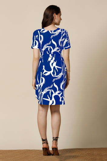 Womens Blue Delta Abstract Printed Above Knee Length Western Dress