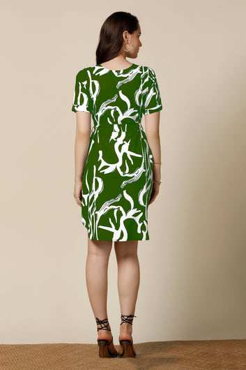 Womens Green Delta Abstract Printed Above Knee Length Western Dress