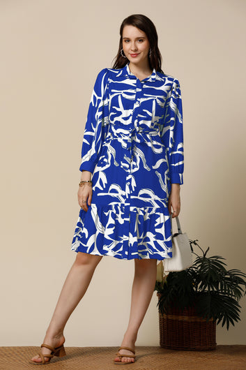 Womens Blue Delta Abstract Printed Knee Length Western Dress