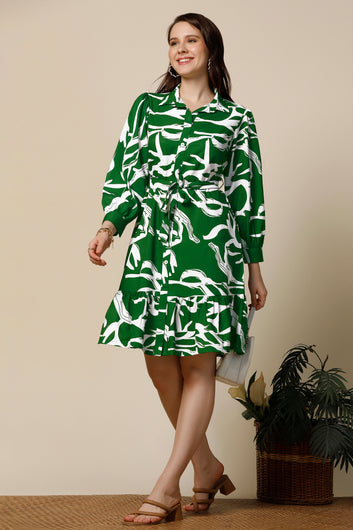 Womens Green Delta Abstract Printed Knee Length Western Dress