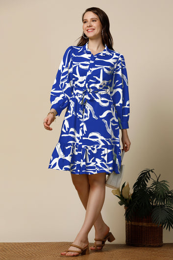 Womens Blue Delta Abstract Printed Knee Length Western Dress