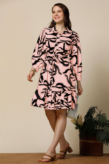 Womens Peach Delta Abstract Printed Knee Length Western Dress