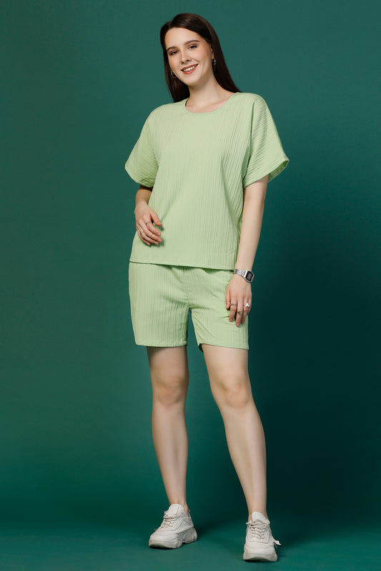 Womens Pista Cotton Blend Solid Top With Shorts Set