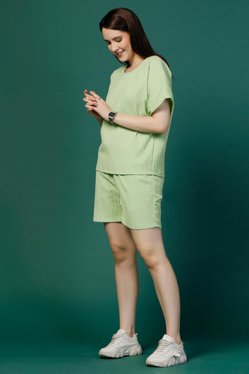 Womens Pista Cotton Blend Solid Top With Shorts Set