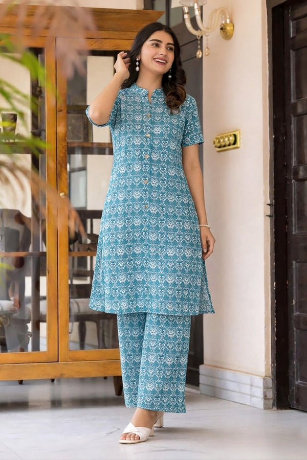 Women’s Multicolour Cotton Printed Kurta Palazzo Set