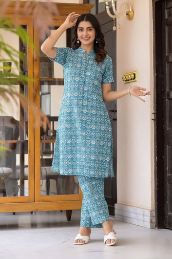 Women’s Multicolour Cotton Printed Kurta Palazzo Set