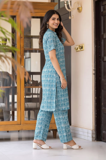 Women’s Multicolour Cotton Printed Kurta Palazzo Set