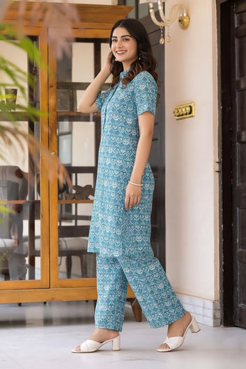 Women’s Multicolour Cotton Printed Kurta Palazzo Set