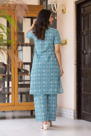 Women’s Multicolour Cotton Printed Kurta Palazzo Set