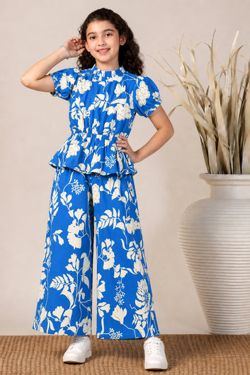Girls Blue Rayon Top And Pant Set