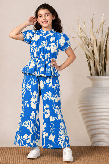Girls Blue Rayon Top And Pant Set