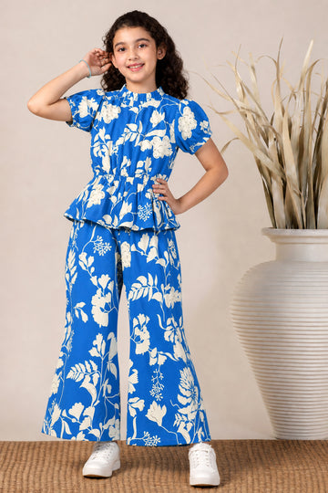 Girls Blue Rayon Top And Pant Set