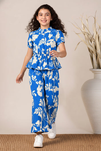 Girls Blue Rayon Top And Pant Set