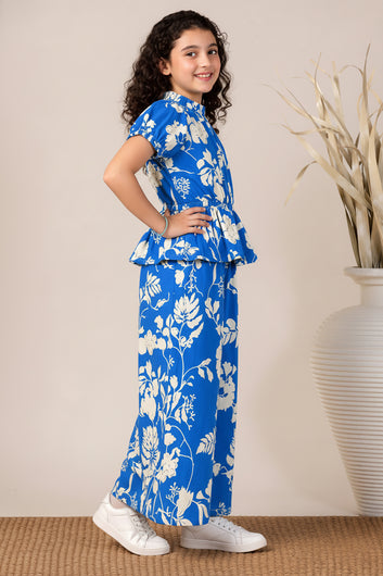 Girls Blue Rayon Top And Pant Set