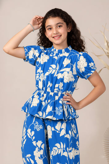Girls Blue Rayon Top And Pant Set